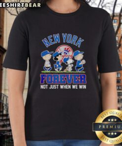 Pretty Peanuts characters in New York Yankees MLB Forever tee for ladies, celebrating fandom beyond just winning.