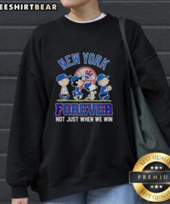 Pretty Peanuts characters in a New York Yankees MLB sweatshirt: 'Forever Not Just When We Win' design.