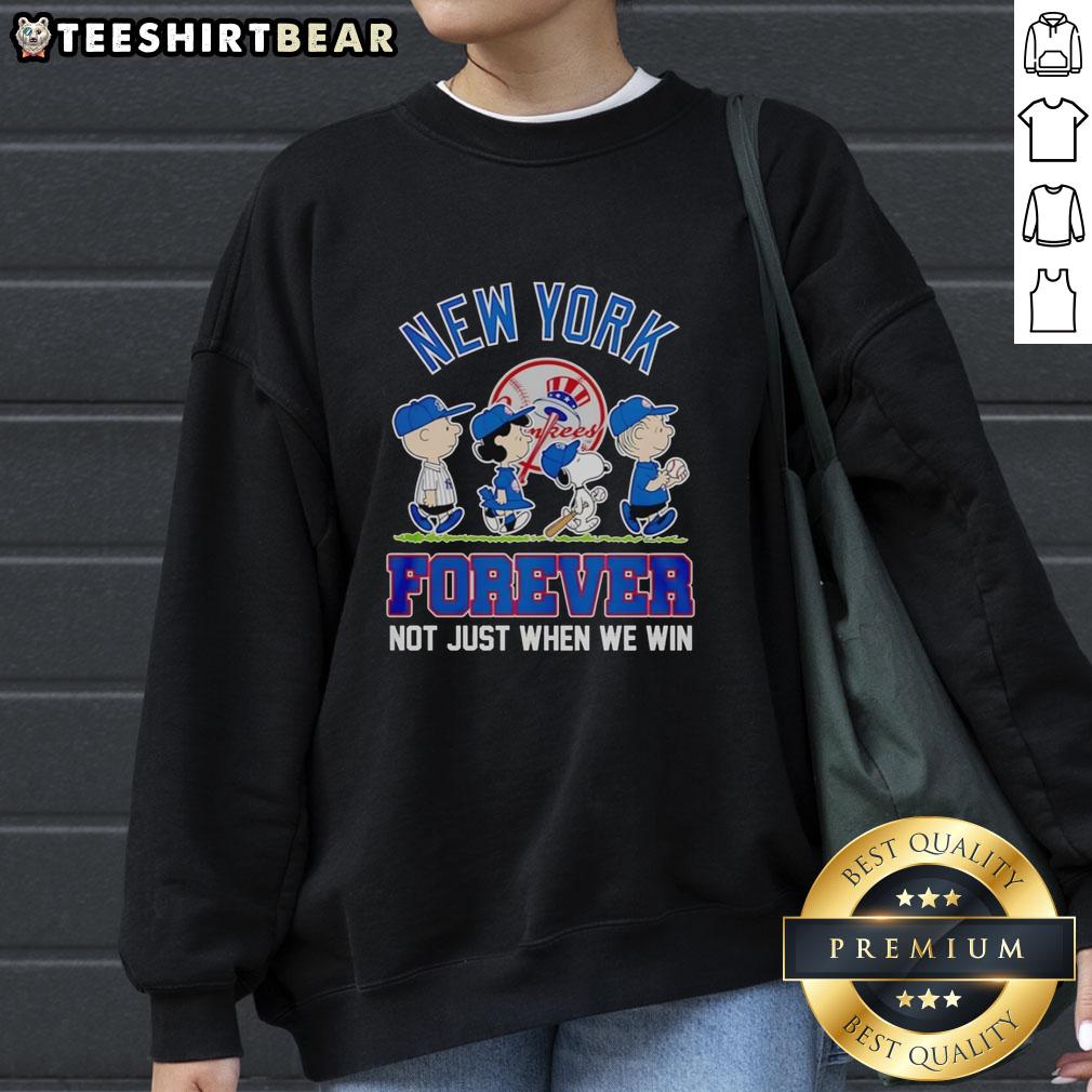 Pretty Peanuts characters in a New York Yankees MLB sweatshirt: 'Forever Not Just When We Win' design.