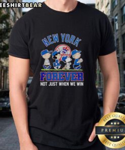 Alt Text: Pretty Peanuts Characters X New York Yankees MLB Forever T-Shirt, showcasing a fun, sporty design for fans.