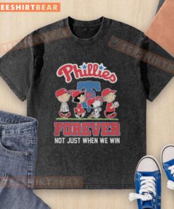 Pretty Peanuts characters in Philadelphia Phillies MLB Forever shirt, perfect for fans celebrating baseball spirit.