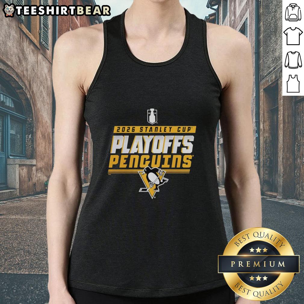 Pretty Pittsburgh Penguins Stanley Cup Playoffs 2026 tank top featuring vibrant team colors and logo design.