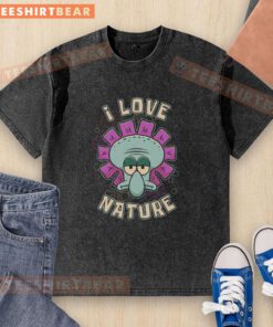 Pretty squid flower design on a spring I love nature washed t-shirt, perfect for nature enthusiasts.