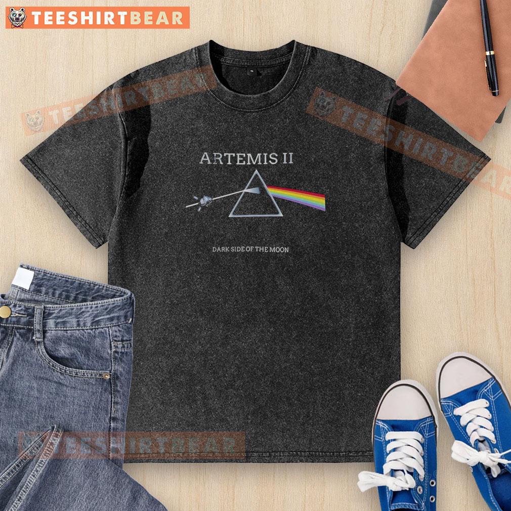 Top Artemis II Dark Side of the Moon Space Mission 2026 washed t-shirt featuring a lunar design and NASA logo.