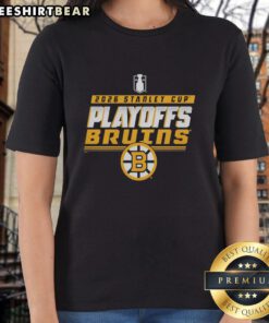 Alt Text: Ladies' tee featuring the Top Boston Bruins Stanley Cup Playoffs 2026 logo, perfect for fans and game day attire.