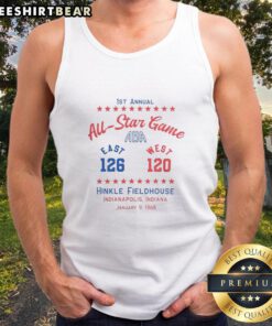 Stylish Top First Annual ABA All-Star Game tank top featuring vibrant team colors and logo for basketball fans.