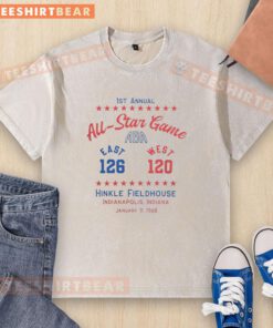 Top First Annual ABA All-Star Game washed t-shirt featuring vibrant colors and bold graphics for basketball fans.