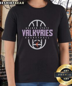 Alt Text: Golden State Valkyries Basketball 2026 ladies tee featuring an authentic logo, perfect for on-court practice.