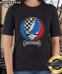 Top Grateful Dead Checkers logo on a stylish ladies tee, perfect for fans of the iconic band and casual wear.