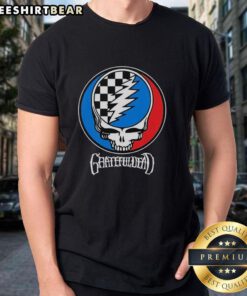Top Grateful Dead Checkers Logo T-Shirt featuring iconic artwork in vibrant colors, perfect for fans and collectors.