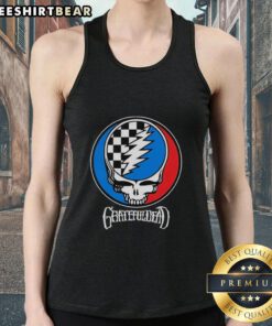 Top Grateful Dead checkers logo tank top featuring vibrant colors and iconic design for fans and collectors.