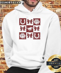Stylish hoodie featuring top greatest race horses, horseshoe, and bow rose icons for horse racing enthusiasts.