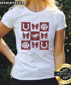 Top greatest race horse design featuring horseshoe and bow rose icons on a ladies tee shirt.