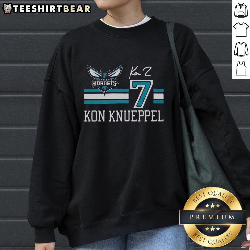 Top Hornets Kon Knueppel Signature Jersey Sweatshirt featuring team colors and logo, perfect for fans and collectors.