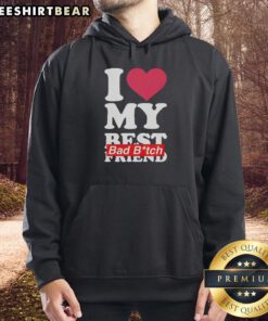 Top I Love My Best Friend Bad Bitch Heart Shape Hoodie in vibrant colors, perfect for stylish friendship outfits.