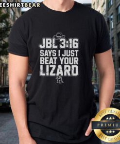 Top JBL 316 'I Just Beat Your Lizard' T-Shirt featuring a fun graphic design and vibrant colors for lizard lovers.