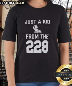 Alt Text: Top Just A Kid Ole Miss From The 228 Ladies Tee featuring vibrant design for casual wear and Ole Miss spirit.