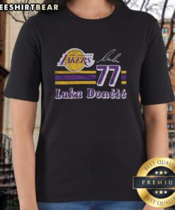 Top Lakers Luka Doncic signature jersey ladies tee, stylish design for fans, perfect for game day or casual wear.