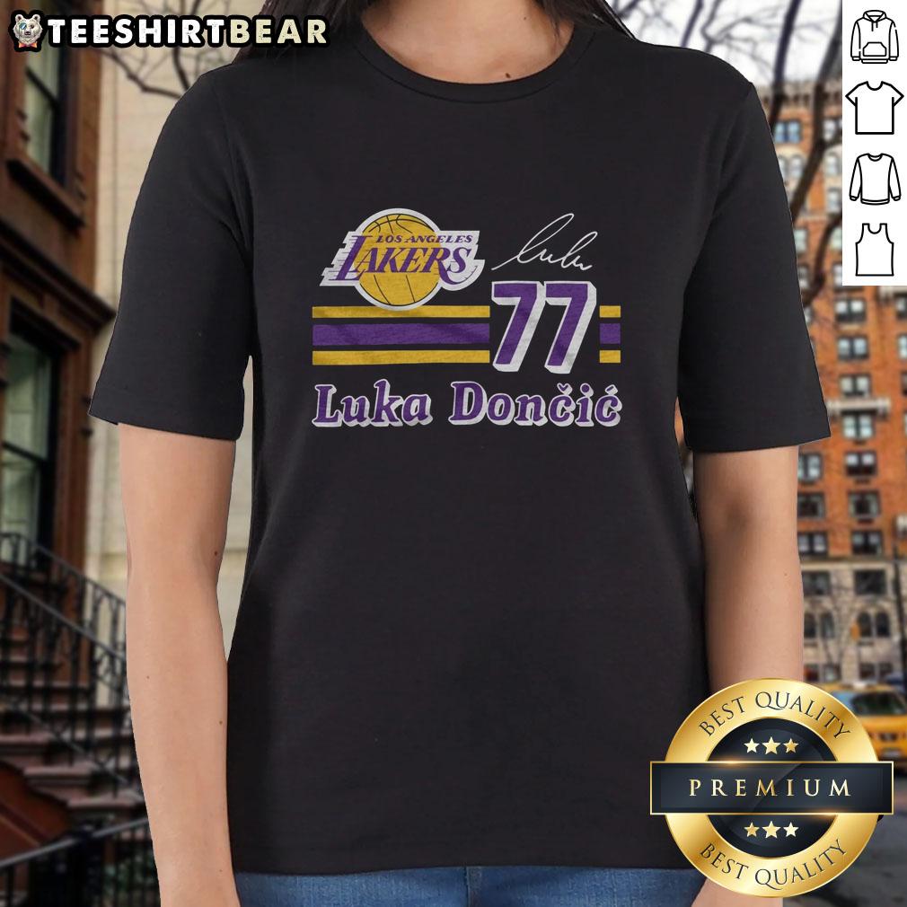 Top Lakers Luka Doncic signature jersey ladies tee, stylish design for fans, perfect for game day or casual wear.
