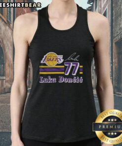 Alt Text: Top Lakers Luka Doncic signature jersey tank top featuring vibrant colors and stylish design for basketball fans.