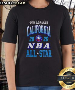 Alt Text: Ladies tee featuring 'Top Los Angeles California 2026 NBA All-Star Game' design, perfect for basketball fans.
