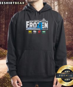 Top Michigan Denver Wisconsin North Dakota NCAA 2026 Frozen Four men's hockey hoodie featuring team logos and vibrant colors.