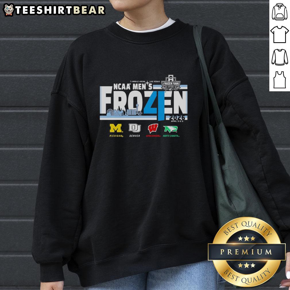 Top Michigan Denver Wisconsin North Dakota NCAA 2026 Frozen Four men's hockey sweatshirt in vibrant team colors.