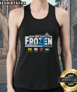 Men's hockey tank top featuring NCAA 2026 Frozen Four logos for Michigan, Denver, Wisconsin, and North Dakota.