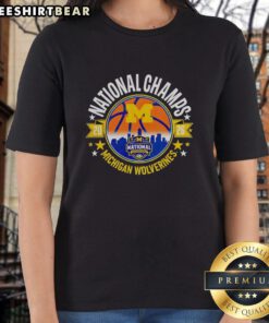 Top Michigan Wolverines MBB 2026 National Champions Circle Ladies Tee featuring vibrant team colors and logo.