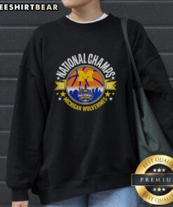 Top Michigan Wolverines MBB 2026 National Champions circle sweatshirt featuring team colors and logo, perfect for fans.
