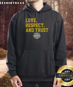 Top Michigan Wolverines MBB 2026 National Champions hoodie featuring 'Love, Respect, and Trust' design, perfect for fans.