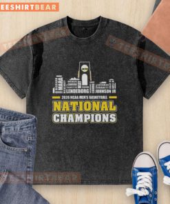Top Michigan Wolverines NCAA Men's Basketball National Champions City Skyline Washed T-Shirt displayed against skyline.