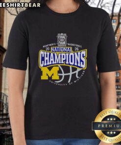 Alt Text: Top Michigan Wolverines National Champions Ladies Tee featuring team colors and logo, perfect for fans.