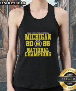2026 NCAA D1 Men's Basketball National Champions tank top featuring the Michigan Wolverines logo and vibrant design.