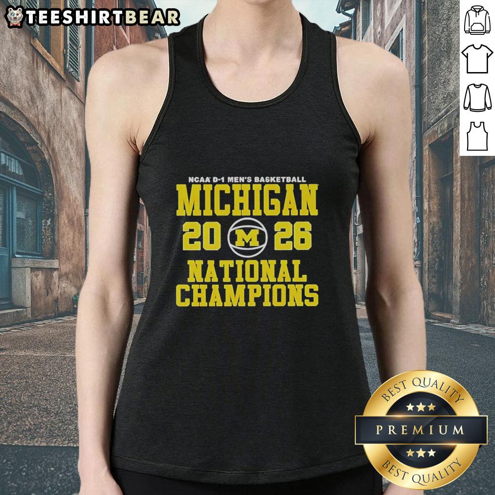 2026 NCAA D1 Men's Basketball National Champions tank top featuring the Michigan Wolverines logo and vibrant design.