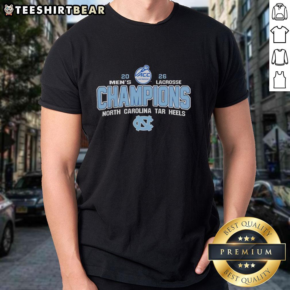 Top NCAA North Carolina Tar Heels 2026 ACC Men's Lacrosse Tournament Champions T-Shirt in vibrant blue and white design.