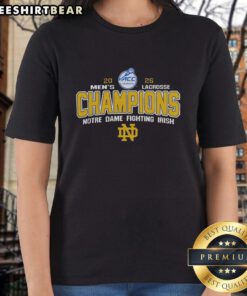 Top NCAA Notre Dame Fighting Irish 2026 ACC Men's Lacrosse Tournament Champions Ladies Tee design featuring team colors