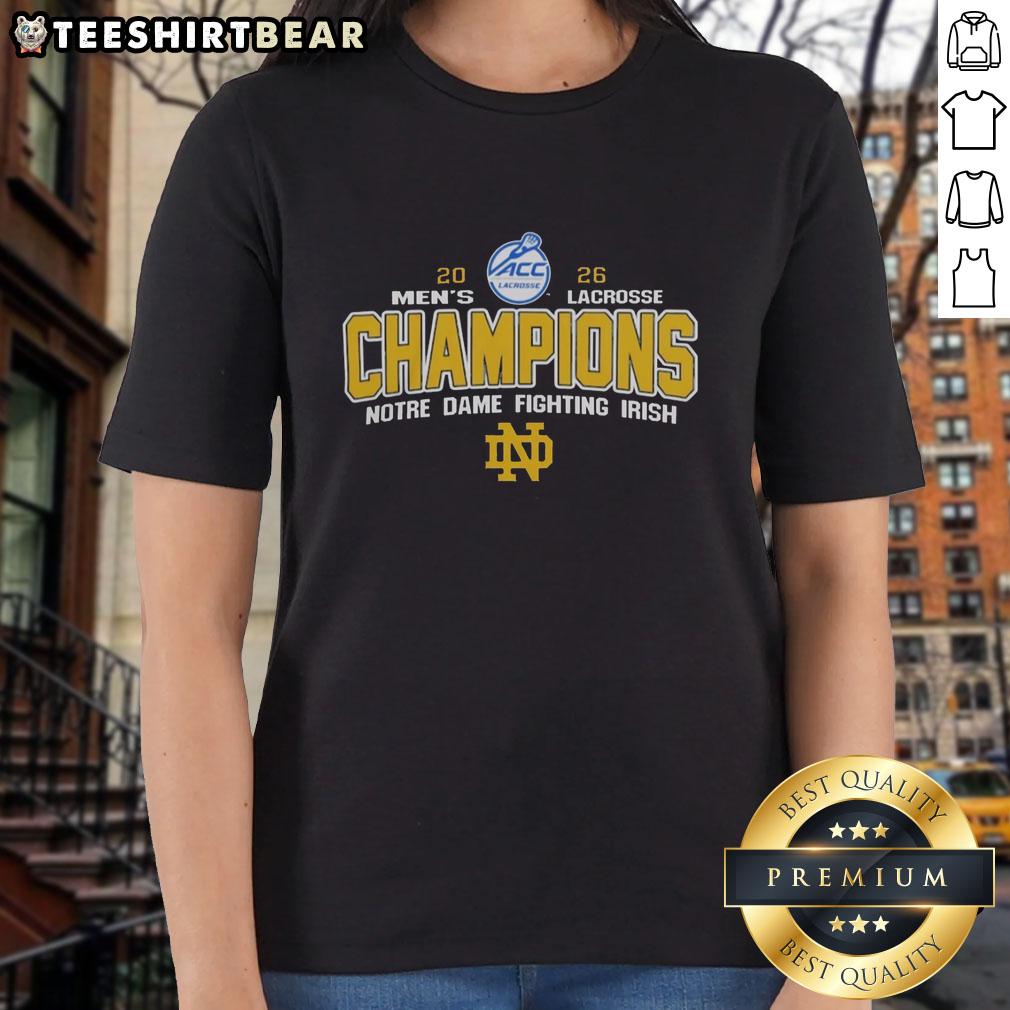 Top NCAA Notre Dame Fighting Irish 2026 ACC Men's Lacrosse Tournament Champions Ladies Tee design featuring team colors