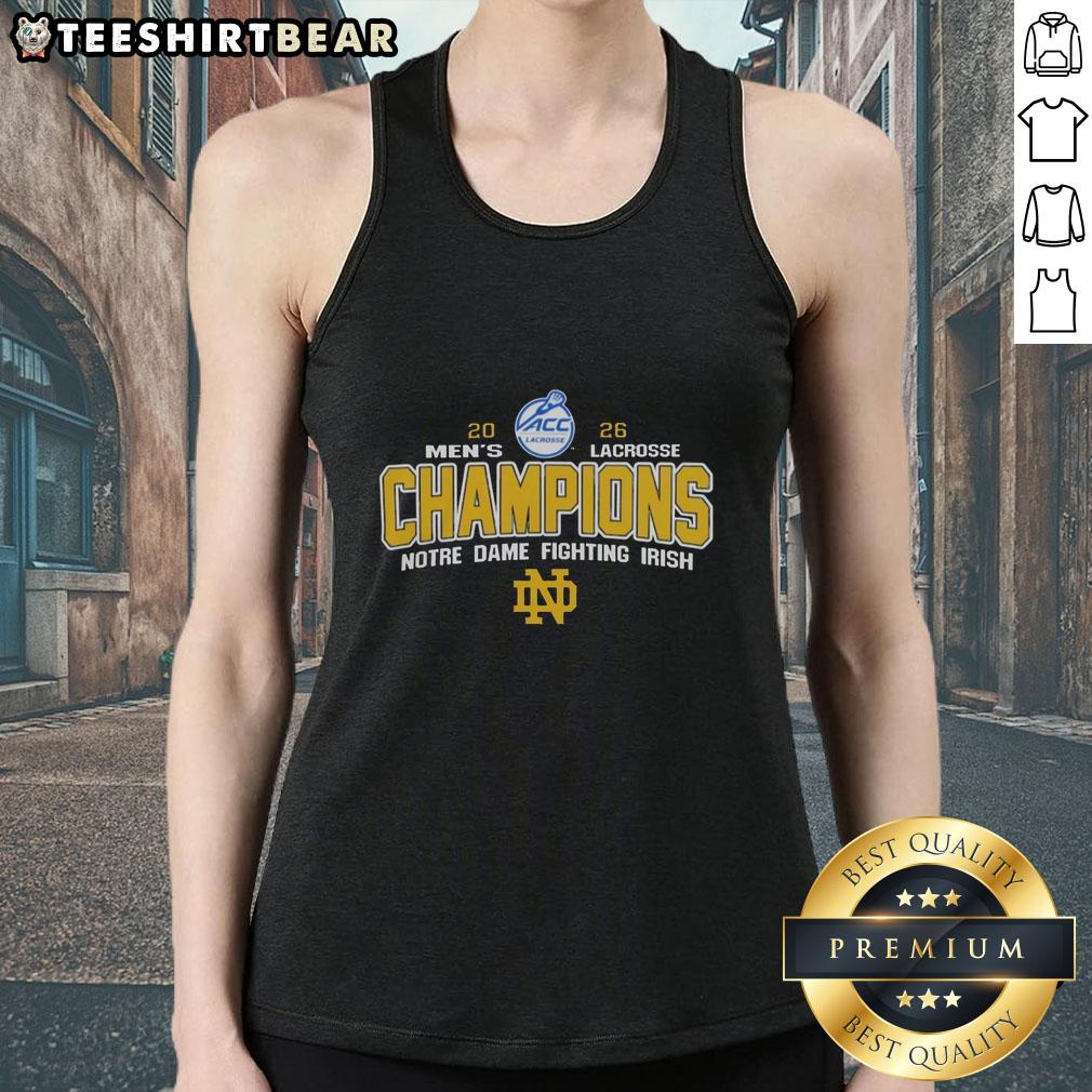 Notre Dame Fighting Irish 2026 ACC Men's Lacrosse Tournament Champions tank top featuring team colors and logo.
