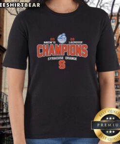 Top NCAA Syracuse Orange 2026 ACC Men's Lacrosse Tournament Champions Ladies Tee design featuring team colors and logo.