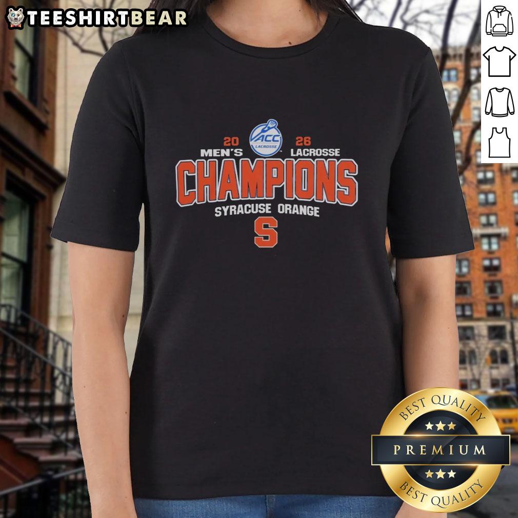 Top NCAA Syracuse Orange 2026 ACC Men's Lacrosse Tournament Champions Ladies Tee design featuring team colors and logo.