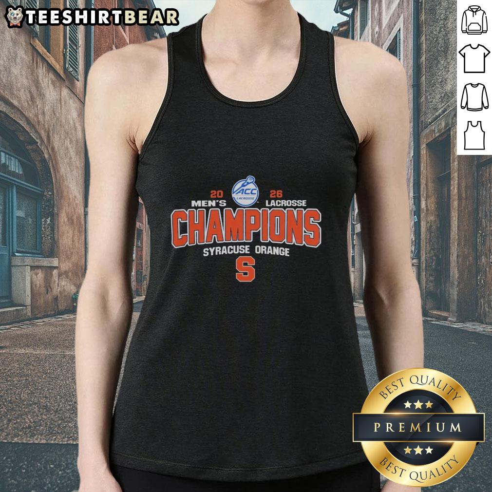Top NCAA Syracuse Orange 2026 ACC Men's Lacrosse Tournament Champions tank top featuring vibrant team colors and logo.