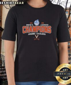 Virginia Cavaliers 2026 ACC Men's Lacrosse Tournament Champions Ladies Tee featuring team logo and vibrant design.