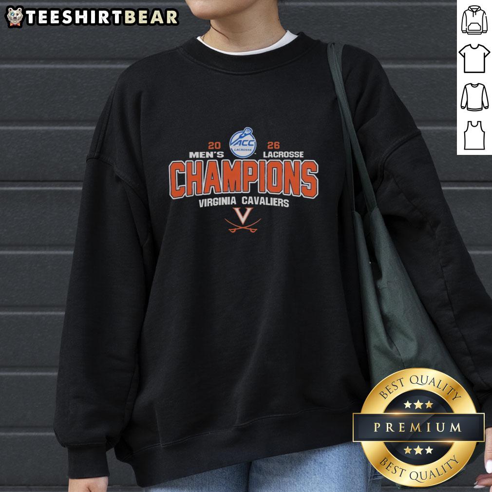 Virginia Cavaliers 2026 ACC Men's Lacrosse Tournament Champions sweatshirt featuring team colors and logo.