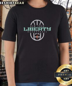 Top New York Liberty Basketball 2026 authentic practice logo ladies tee on court, showcasing team spirit and style.