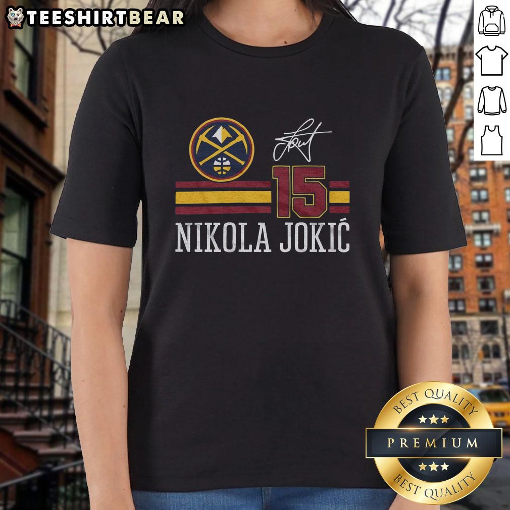 Top Nuggets Nikola Jokic signature jersey ladies tee showcasing stylish design for basketball fans.