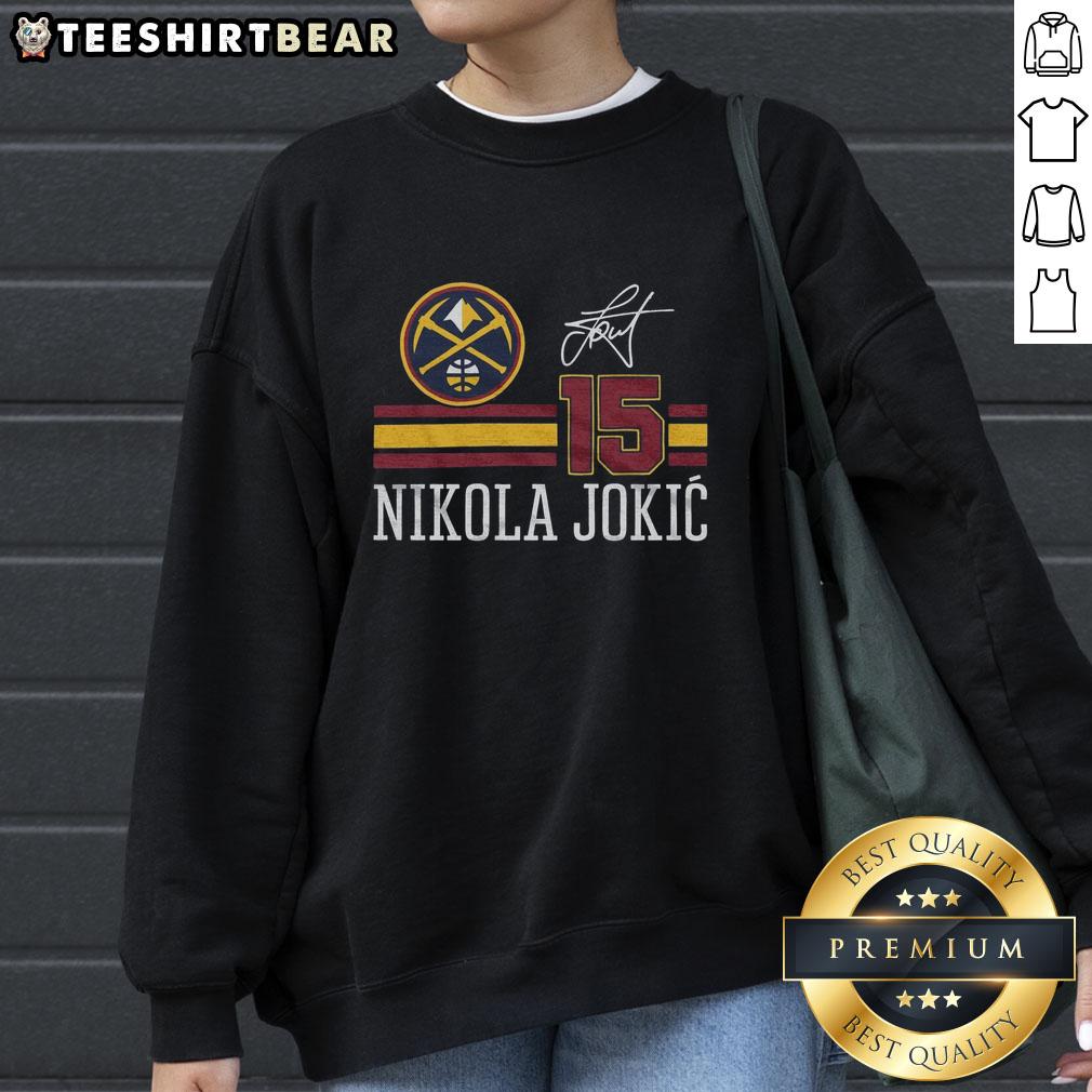 Alt Text: Nikola Jokic signature jersey sweatshirt featuring the Denver Nuggets logo, perfect for fans of the NBA star.