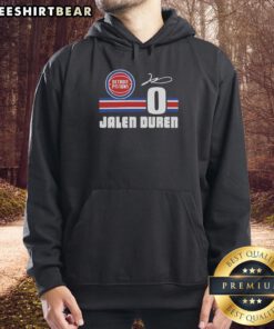Alt Text: Top Pistons Jalen Duren signature jersey hoodie featuring team colors and logo, perfect for fans and collectors.