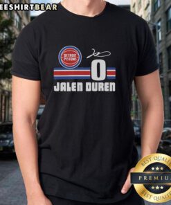 Top Pistons Jalen Duren Signature Jersey T-Shirt showcasing vibrant team colors and player's name for fans and collectors.