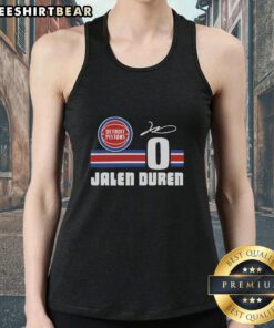 Alt Text: Jalen Duren signature jersey tank top featuring Detroit Pistons logo, perfect for fans and stylish sportswear.